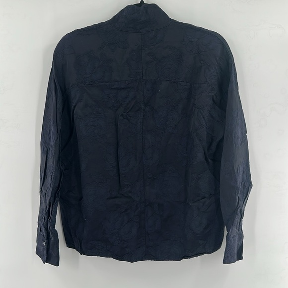Vince Floral Jacquard Popover Top Oversized Floral Navy XS - Picture 7 of 8